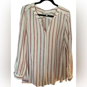 Women’s LOFT Plus Size 16 - Red/Blue Stripe Button Down Tunic Blouse